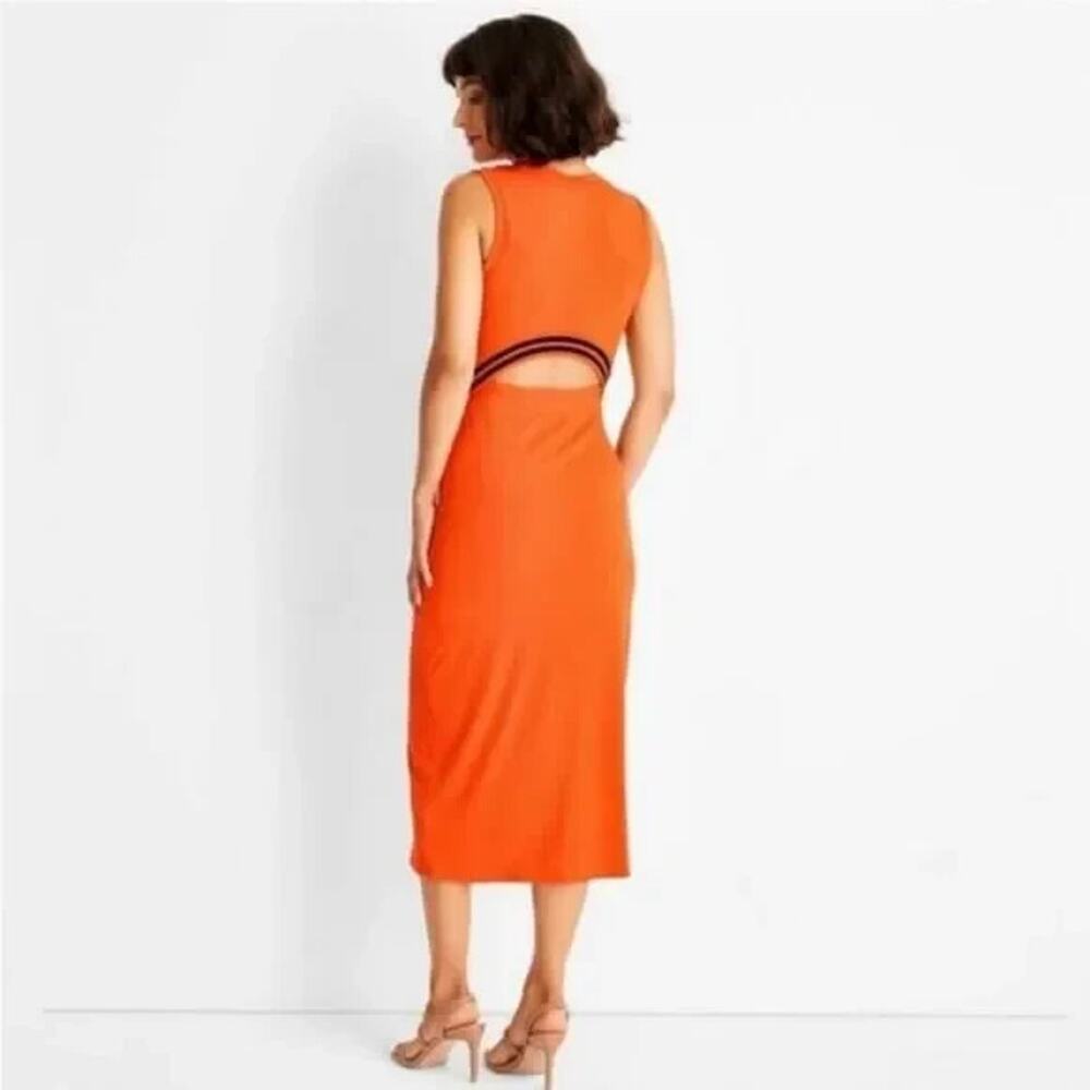 Future Collective x Kahlana Barfield Brown Womens Midi Dress Sz 3X Orange Ribbed - Picture 2 of 9